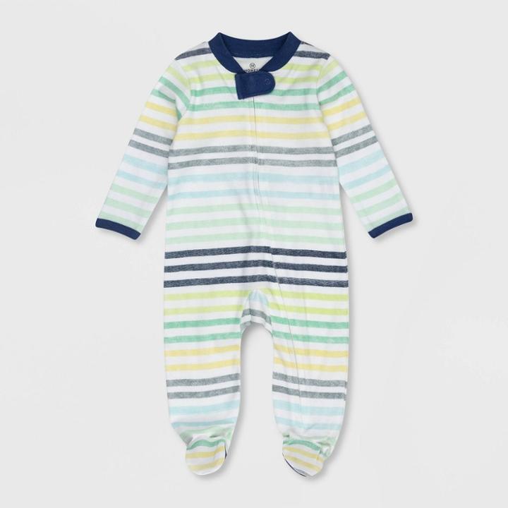 Honest Baby Boys' Organic Cotton Rainbow Striped Sleep N' Play - Blue Newborn
