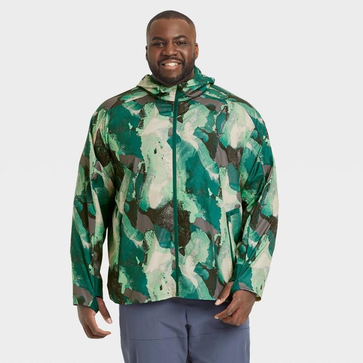 Men's Big & Tall Camo Print Packable Jacket - All In Motion Green
