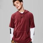 Men's Short Sleeve Velour Hooded Sweatshirt - Original Use Cabernet Red