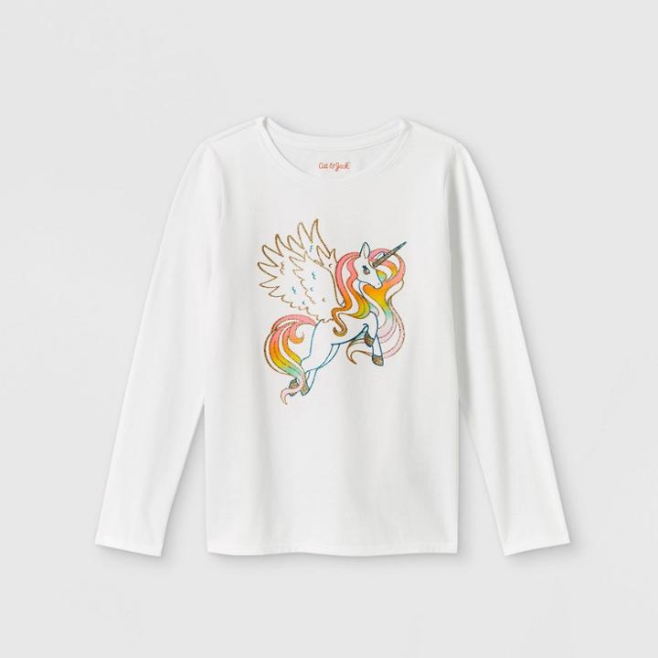 Girls' Printed Graphic Long Sleeve T-shirt - Cat & Jack White