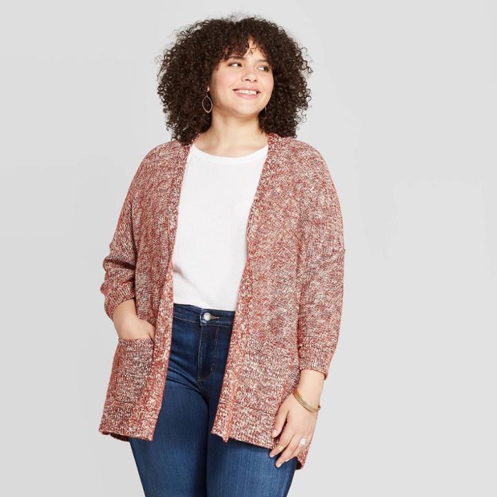 Women's Plus Size 3/4 Sleeve Open Layering Kimono Cardigan - Universal Thread Brown