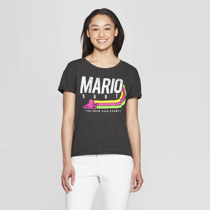 Women's Nintendo Short Sleeve Rainbow Champ Mario Kart T-shirt (juniors') - Black