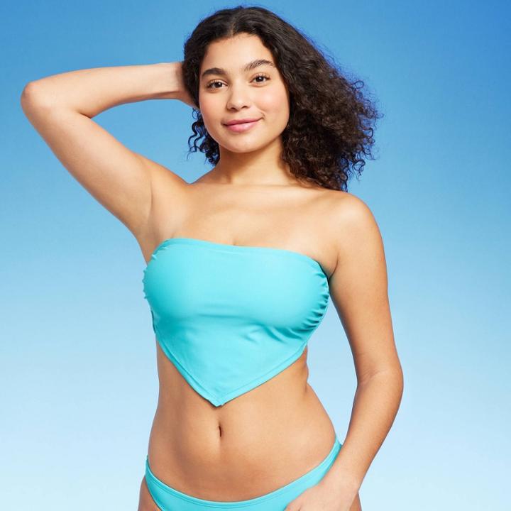 Women's Hankerchief Bandeau Bikini Top - Wild Fable Neon Blue D/dd Cup