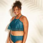 Women's Plus Size Crochet Trim Flounce Bikini Top - Xhilaration Teal
