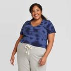 Women's Plus Size Tie-dye Short Sleeve V-neck T-shirt - Universal Thread Navy/blue