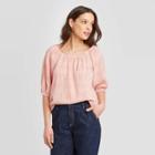 Women's Plaid Bubble 3/4 Sleeve Round Neck Top - Universal Thread Red