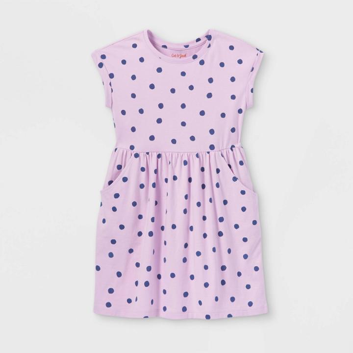 Girls' Printed 100% Cotton Short Sleeve Knit Dress - Cat & Jack Light Purple