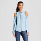 Women's Long Sleeve Cold Shoulder Tencel Chambray Shirt - 3hearts (juniors') Blue