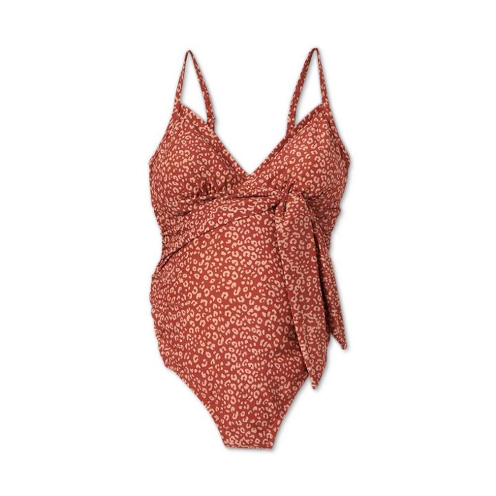 Maternity Animal Print Front Tie One Piece Swimsuit - Isabel Maternity By Ingrid & Isabel Brown