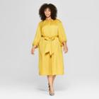 Women's Plus Size 3/4 Sleeve Tie Waist Column Maxi Dress - Who What Wear Yellow