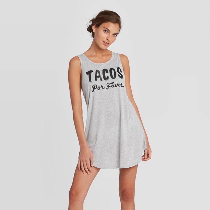 Women's Sleeveless Scoop Neck Tacos Por Favor Graphic Swim Cover Up - Awake Gray