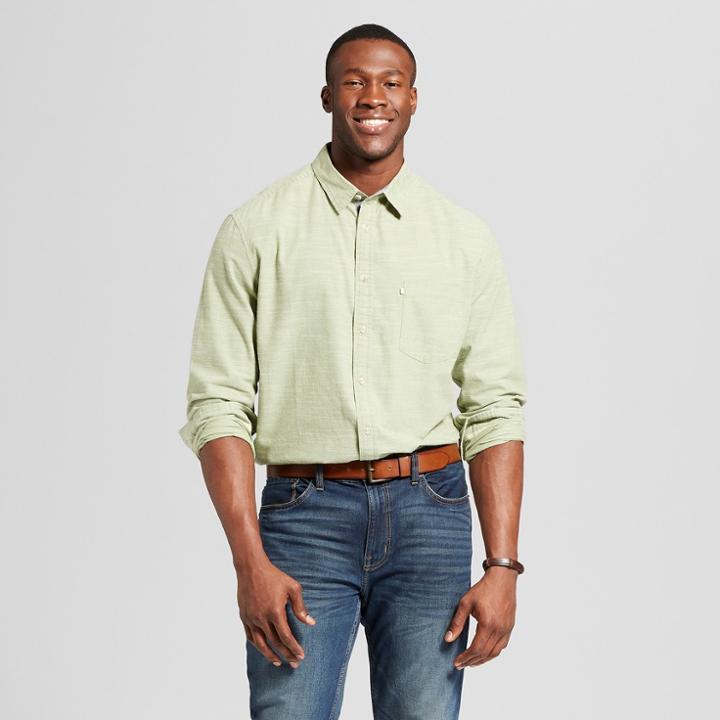 Men's Tall Standard Fit Cotton Slub Solid Long Sleeve Button-down Shirt - Goodfellow & Co