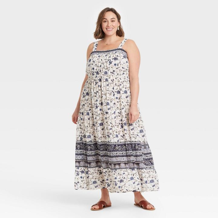 Women's Plus Size Floral Print Sleeveless Dress - Knox Rose Blue