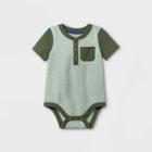 Baby Boys' Henley Striped Short Sleeve Bodysuit - Cat & Jack Deep Olive Newborn, Green