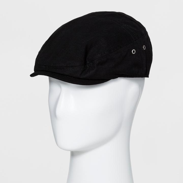Men's Black Ripstop Falt Cap With Metal Eyelets Fitted Driving Cap - Goodfellow & Co Black