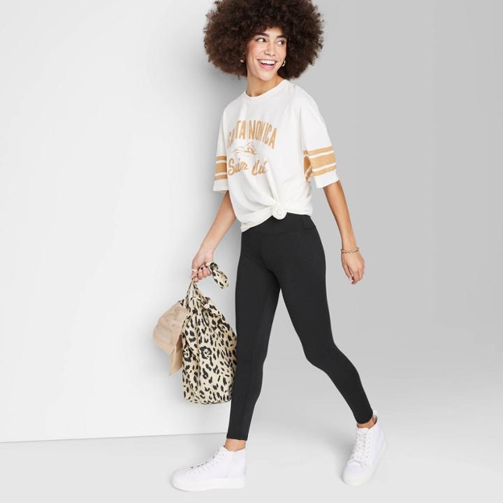 Women's Ascot + Hart Graphic High-waisted Wide Leggings - Black