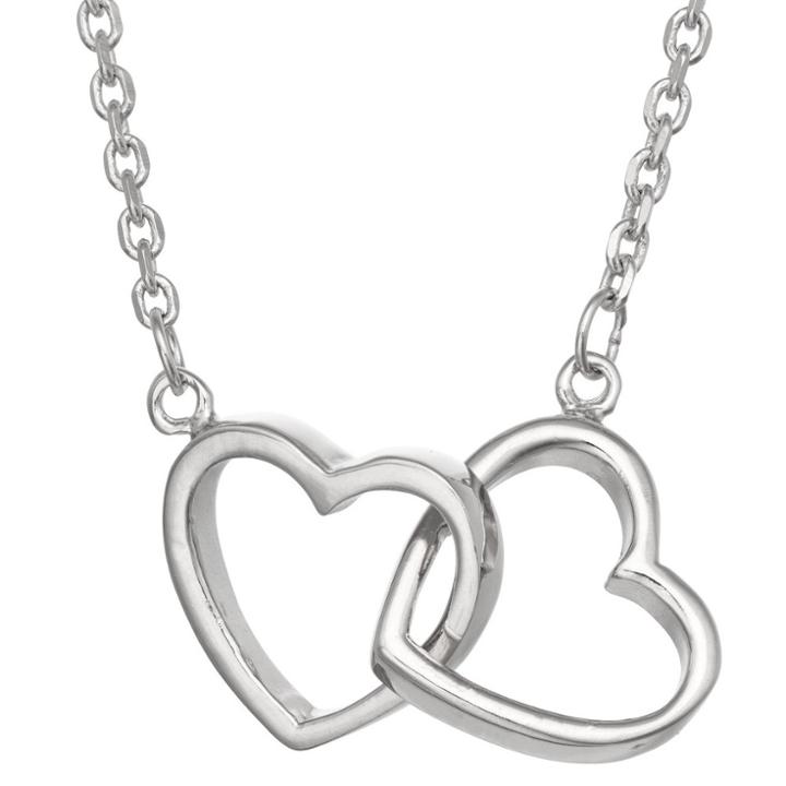 Tiara Sterling Silver Interlocking Double Heart Necklace, White