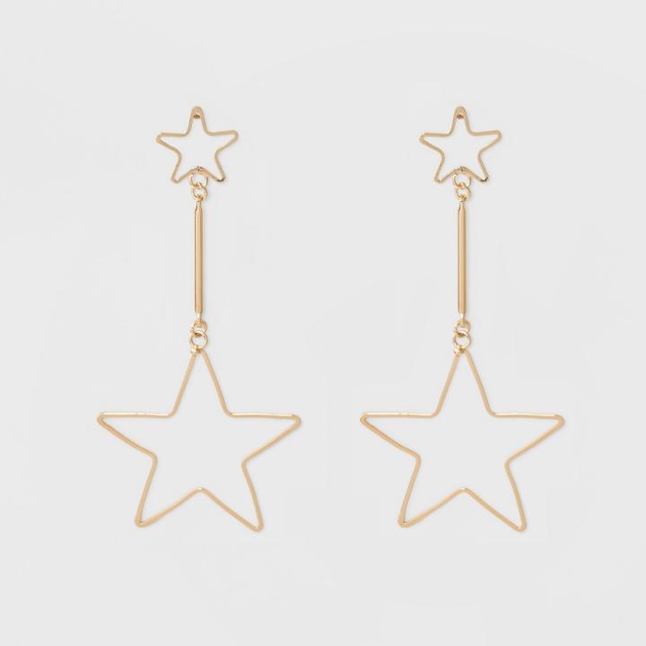 Target Open Star Post, Bar And Larger Open Star Drop Earrings - Gold
