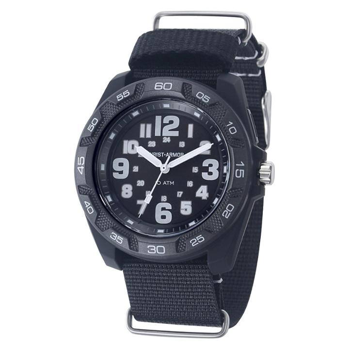 Men's Wrist Armor C42 Backlight Watch, Black And White Dial, Black Nylon