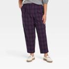 Women's Plus Size High-rise Relaxed Fit Tapered Ankle Trousers - A New Day Navy Plaid