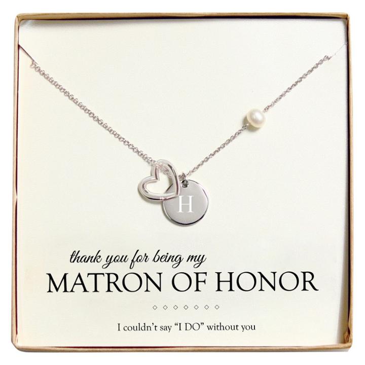 Cathy's Concepts Monogram Matron Of Honor Open Heart Charm Party Necklace - H, Women's,