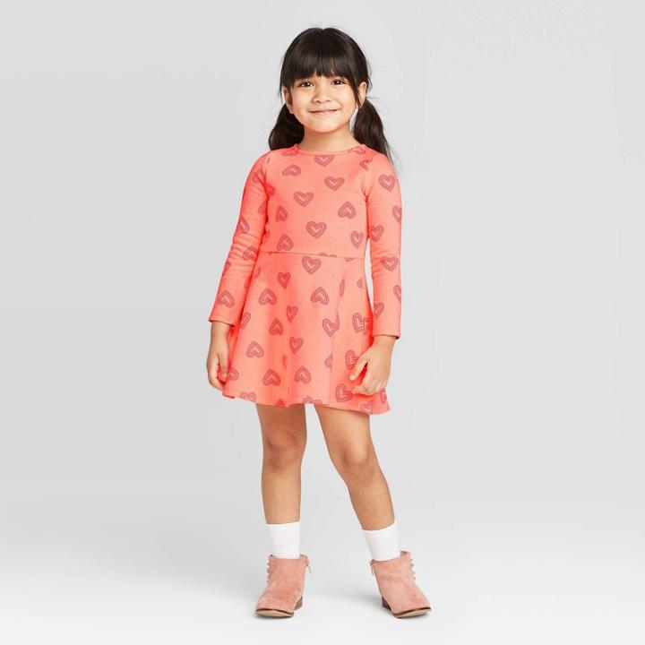 Toddler Girls' Heart Dress - Cat & Jack Coral 12m, Toddler Girl's, Orange