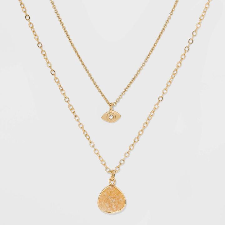 No Brand Petiteshort Necklaces Set Of Two With Charms - Clear, Women's