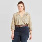 Women's Plus Size Floral 3/4 Sleeve V-neck Top - Universal Thread Yellow 1x, Women's, Size: 1xl,