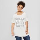 Women's Plus Size Short Sleeve Belle Of The Beer Bash Clavicle Cut-out Graphic T-shirt - Zoe+liv - Heather Gray