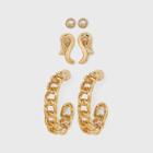Frozen Chain And Stud Hoop Earring Set 3pc - A New Day Gold
