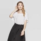 Women's Striped Short Sleeve Square Neck Top - A New Day White/black