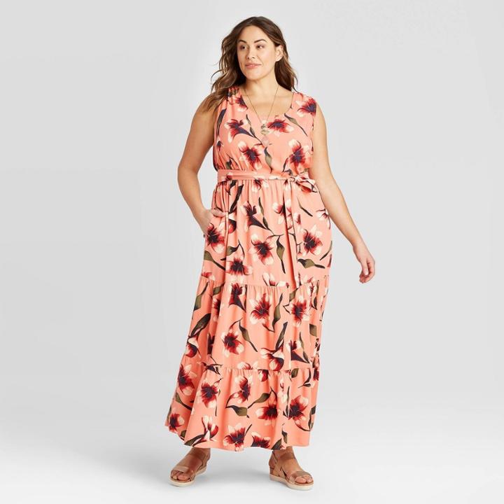 Women's Plus Size Sleeveless Tie-dye Tiered Maxi Dress - Ava & Viv Pink X, Women's,