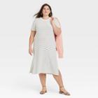 Women's Plus Size Striped Short Sleeve Rib Knit T-shirt Dress - A New Day Black/white