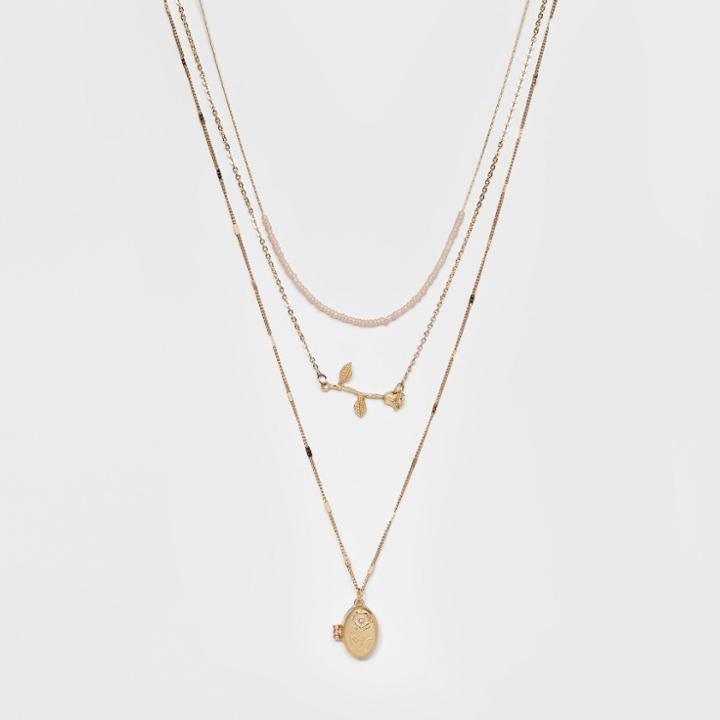 Multi Layer With Rose And Locket Charm Necklace - Wild Fable Gold