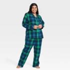 Women's Plus Size Holiday Tartan Plaid Flannel Matching Family Pajama Set - Wondershop Navy Blue
