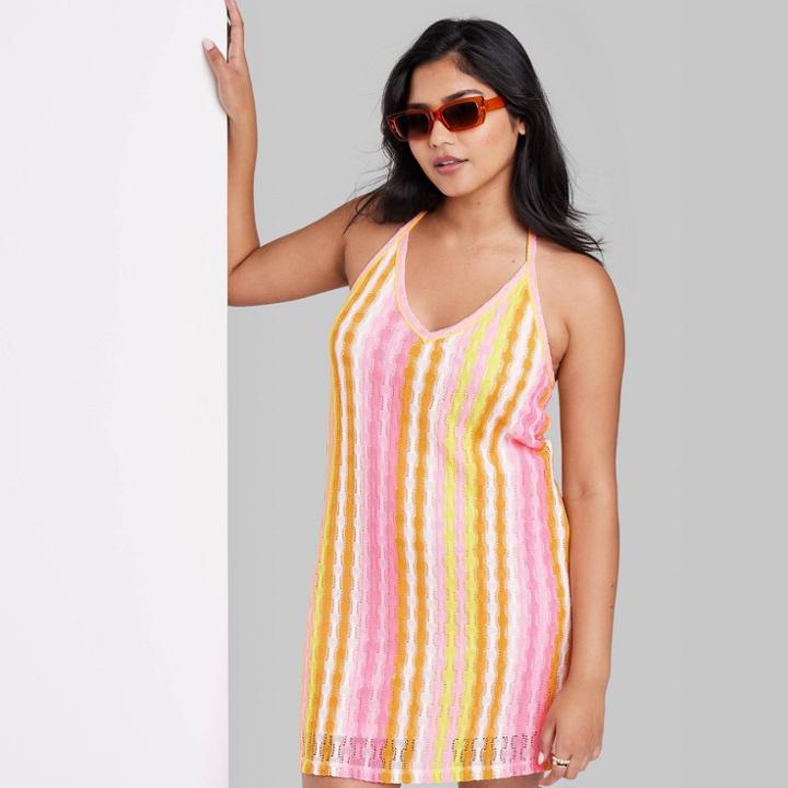 Women's Sleeveless Openwork Bodycon Dress - Wild Fable Warm Multi Striped Xxs, One Color