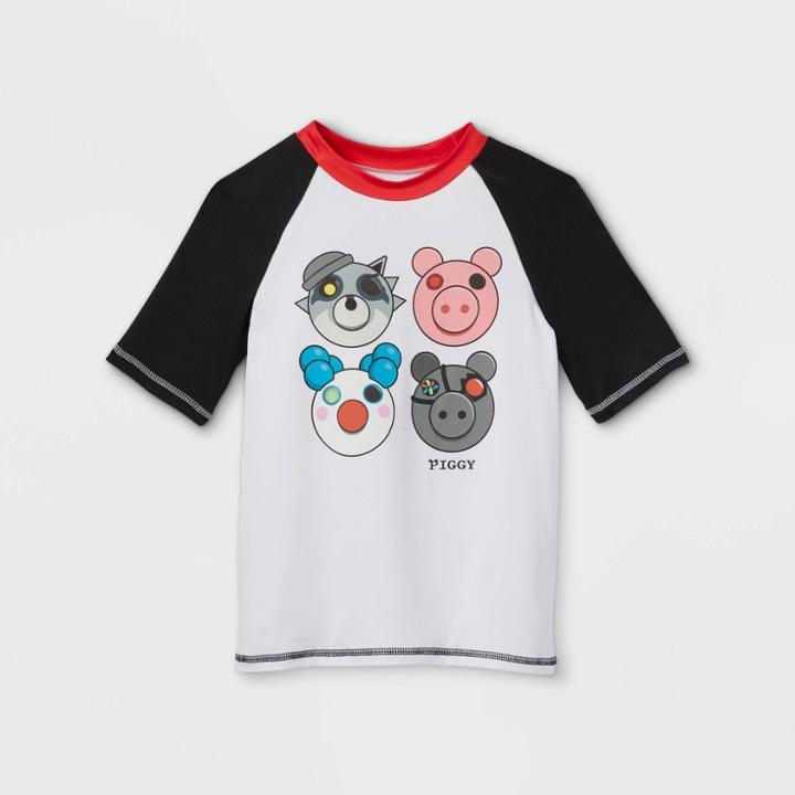 Boys' Piggy Rash Guard Swim Shirt - Xs, Black/red/white