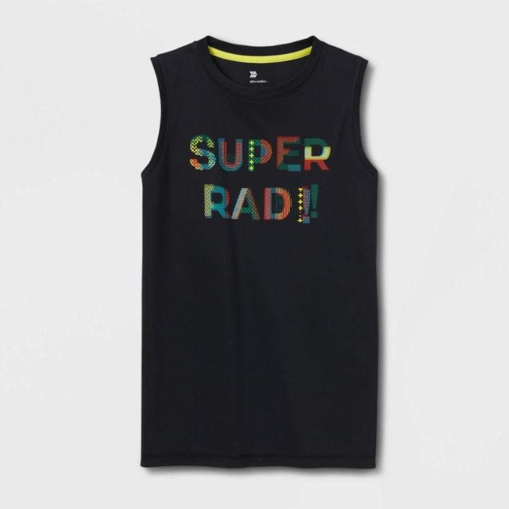 Boys' Sleeveless 'super Rad' Graphic T-shirt - All In Motion Black