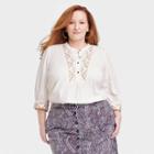 Women's Plus Size Bishop 3/4 Sleeve Embroidered Blouse - Knox Rose Cream