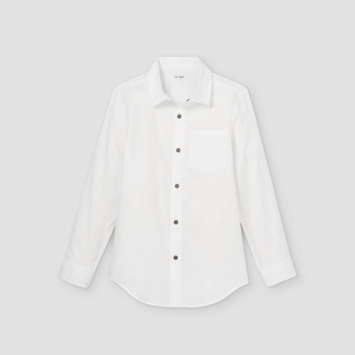 Boys' Adaptive Stretch Hidden Snap Long Sleeve Uniform Shirt - Cat & Jack White