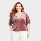 Women's Plus Size Elbow Sleeve Velvet Blouse - Knox Rose Rose Pink