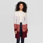 Women's Colorblock Long Sleeve Cozy Sweater Cardigan - A New Day Burgundy/gray L, Women's, Size: