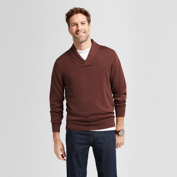 Men's Pullover Shawl Collar Sweater - Goodfellow & Co Rust