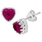 1 1/2 Tcw Tiara Sterling Silver Heart-cut Ruby Crown Earrings