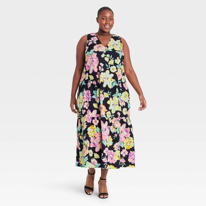 Women's Plus Size Sleeveless Dress - Who What Wear Black Floral