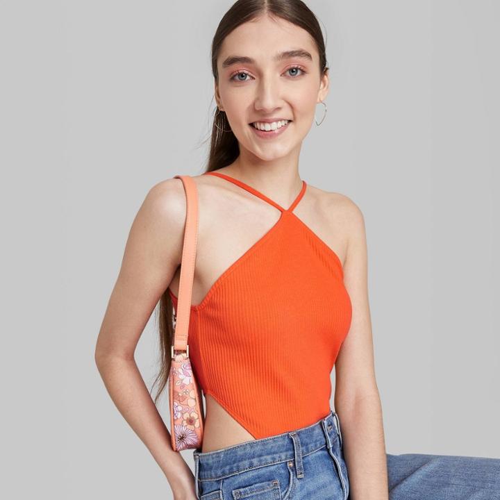 Women's High Cut Bodysuit - Wild Fable Orange