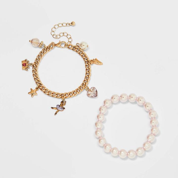 Girls' 2pk Ballerina Charm Pearl Bracelets - Cat & Jack , White