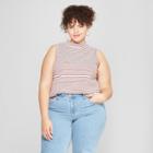Women's Plus Size Striped Mock Neck Tank Top - Universal Thread Red X