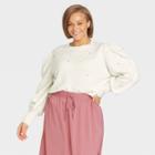 Women's Plus Size Crewneck Embellished Pullover Sweater - A New Day Cream