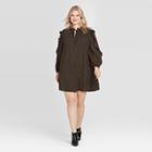Women's Plus Size Polka Dot Long Sleeve Boat Neck Ruffle Detail A Line Mini Dress - Who What Wear Black 1x, Women's,